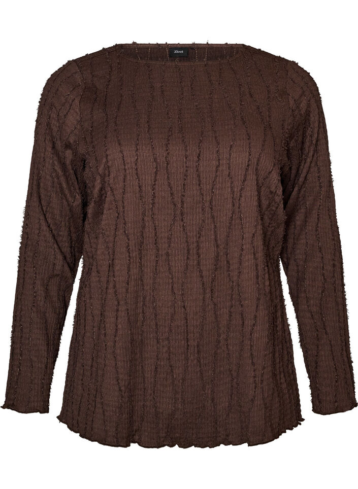 Blouse en jersey ondul&eacute;, Marron, Packshot image number 0