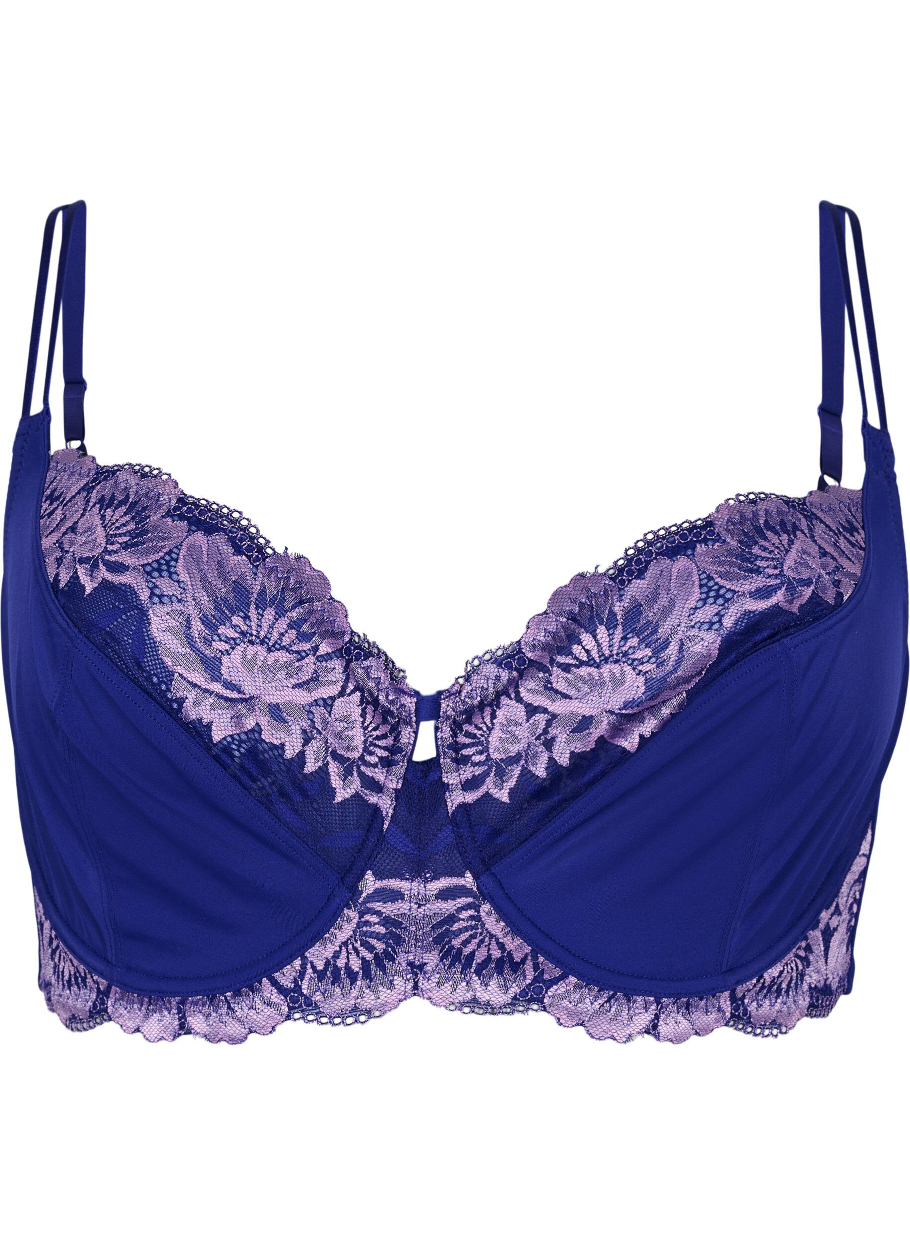 Zizzi Soutien-gorge int&eacute;gral avec armature et dentelle, Clematis Blue ASS, Packshot image number 0