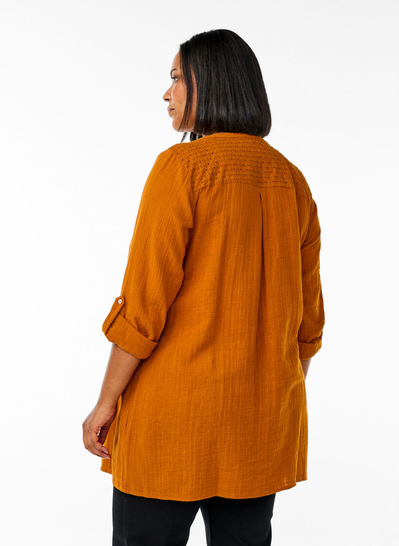 Tunique en mousseline de coton avec broderie anglaise, Orange, Model image number 2