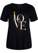 T-shirt en coton avec texte doré, Black w. Gold Love, Packshot image number 0
