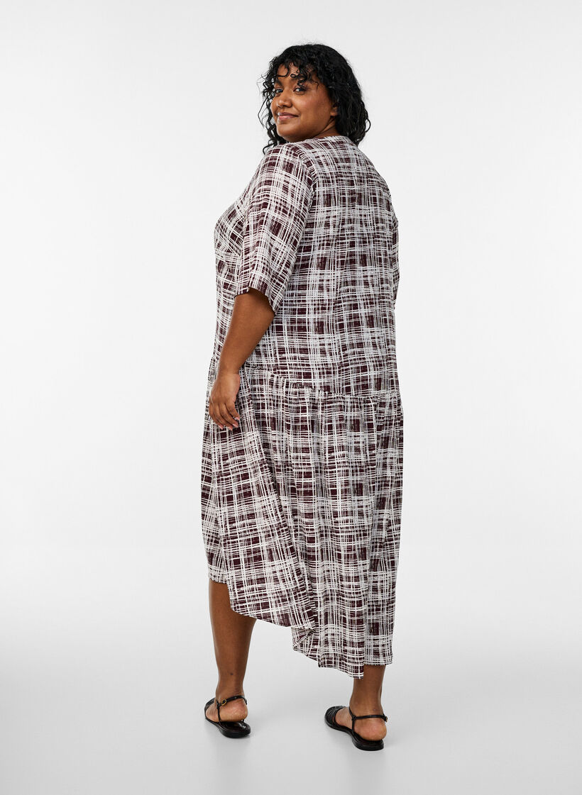 Robe midi de forme A avec manches courtes, Bordeaux foncé, Model image number 1