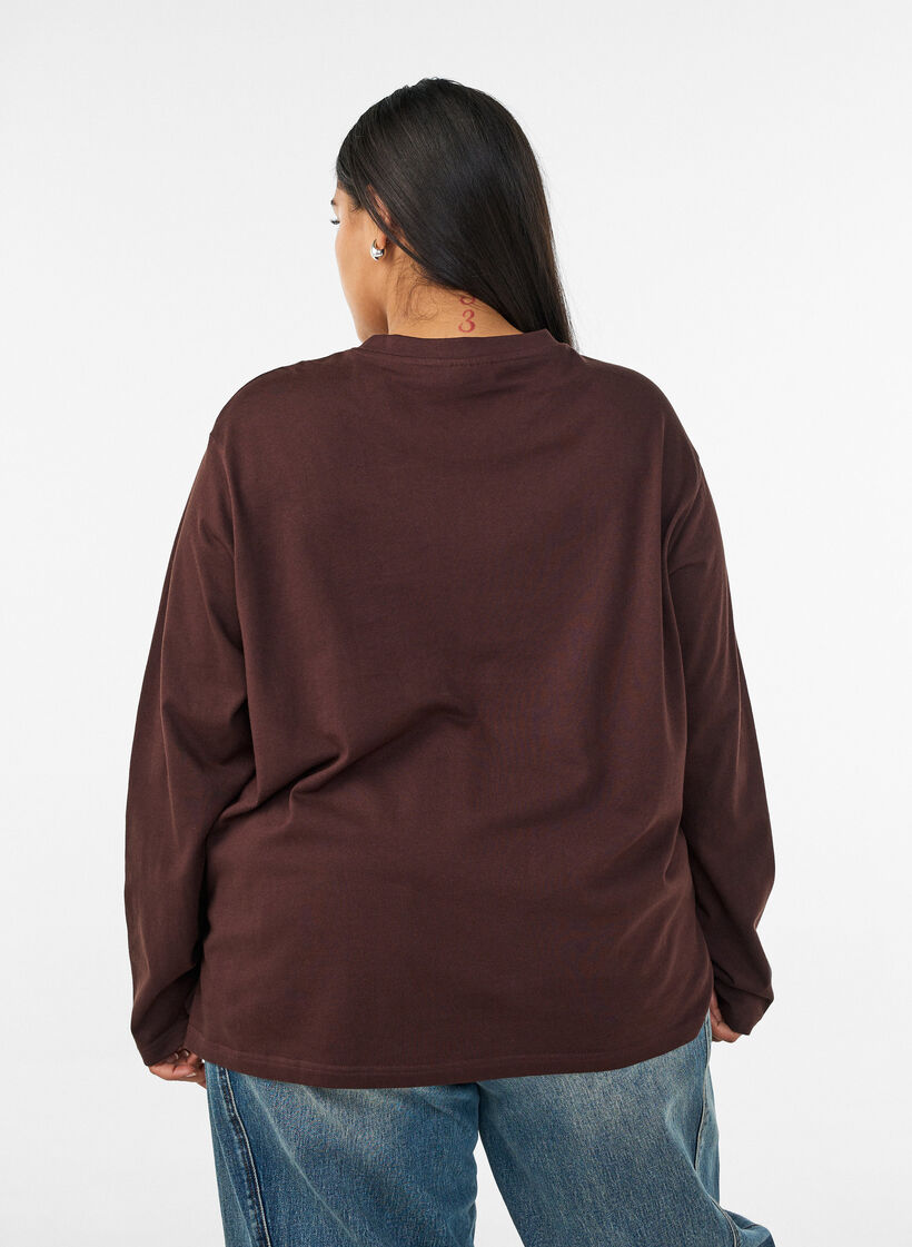 T-shirt Basic &agrave; manches longues, Marron, Model image number 2
