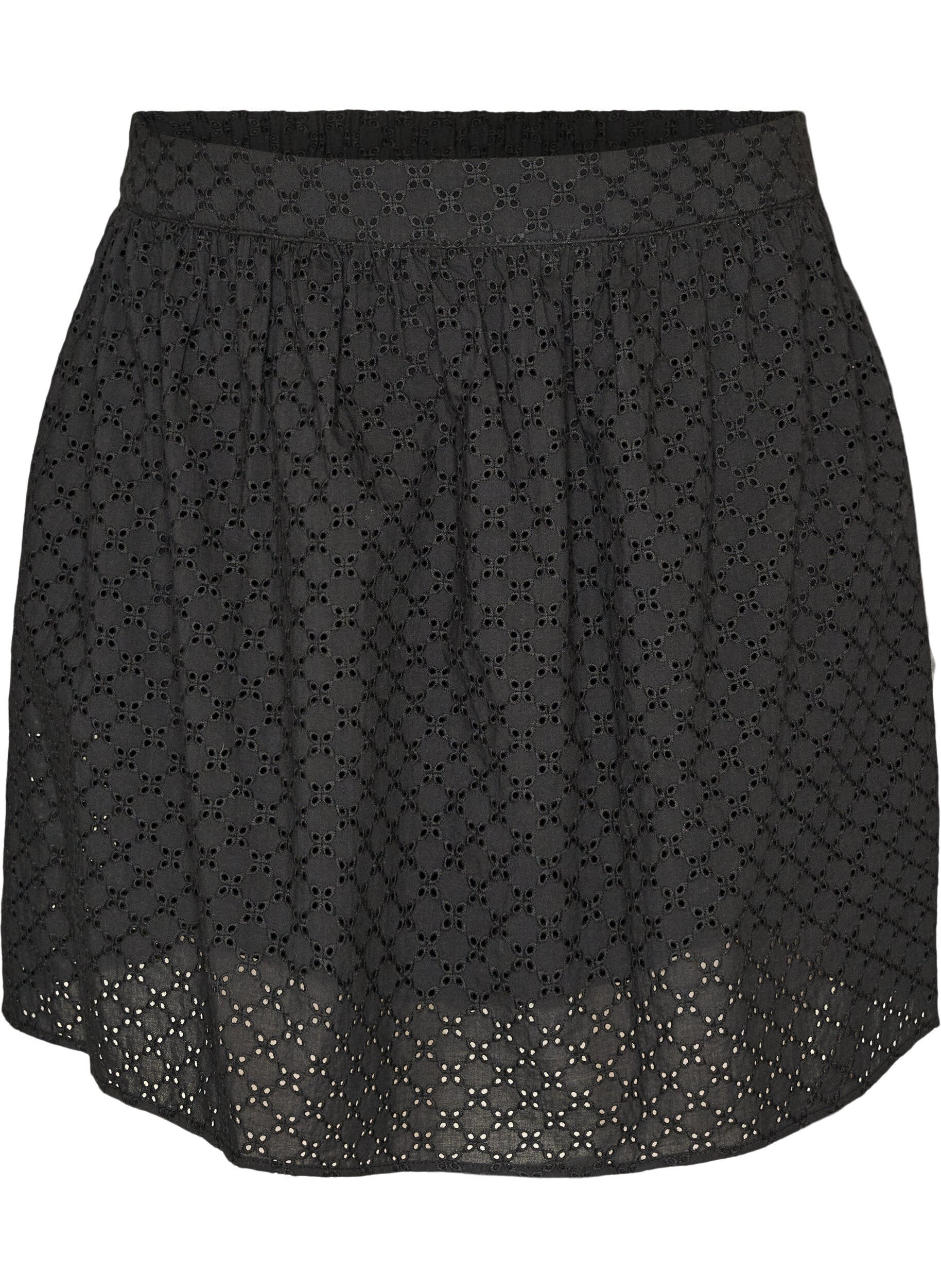 ZizziJupe courte en broderie anglaise avec ceinture &eacute;lastique, Noir, Packshot image number 0