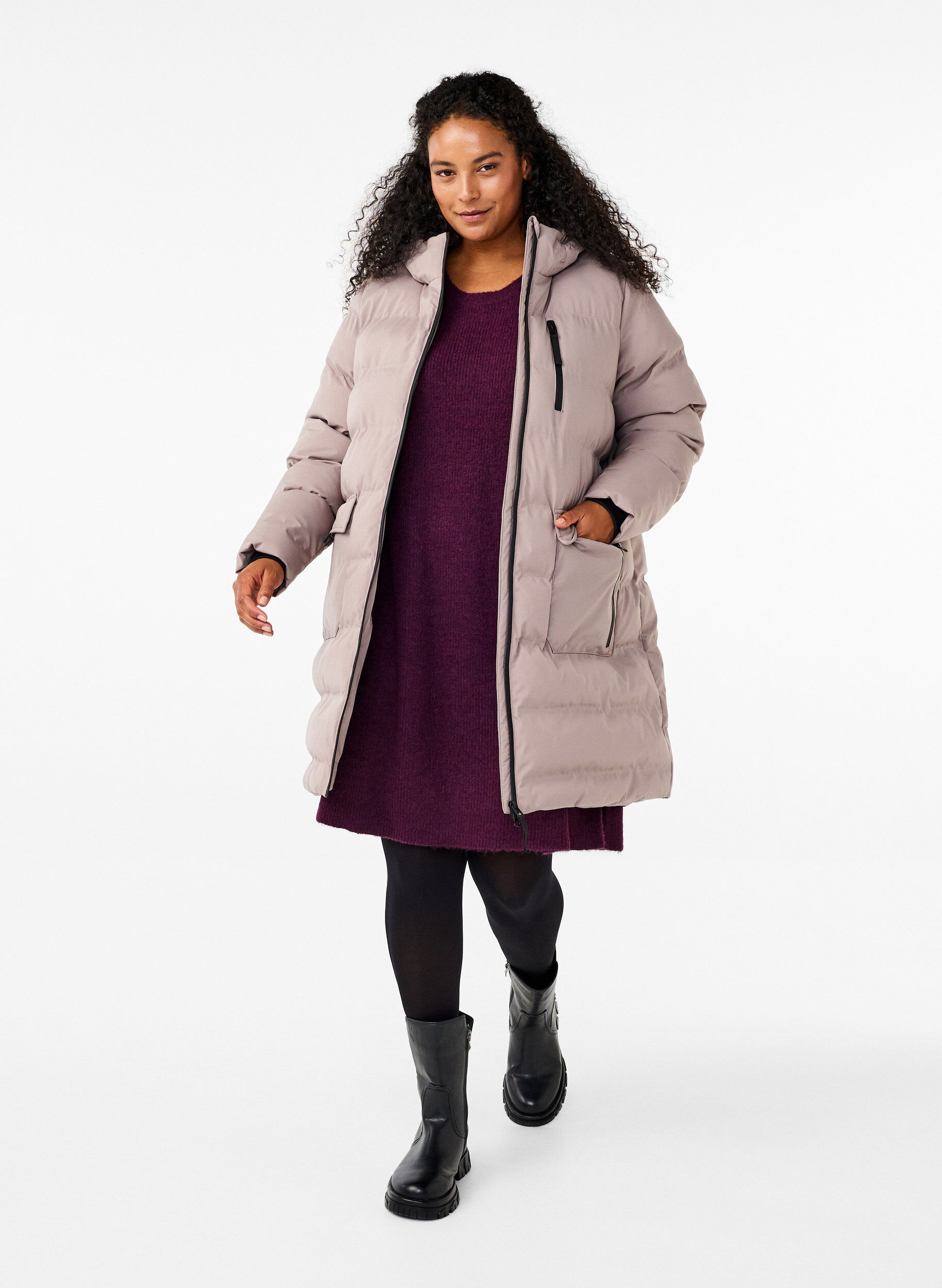 ZizziDoudoune avec capuche et poches, Beige, Model image number 1