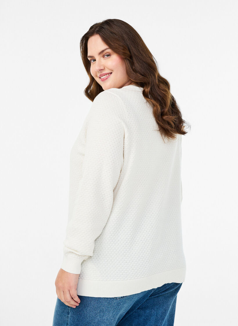 Blouse en maille de coton avec motif texturé, Vanille, Model image number 2