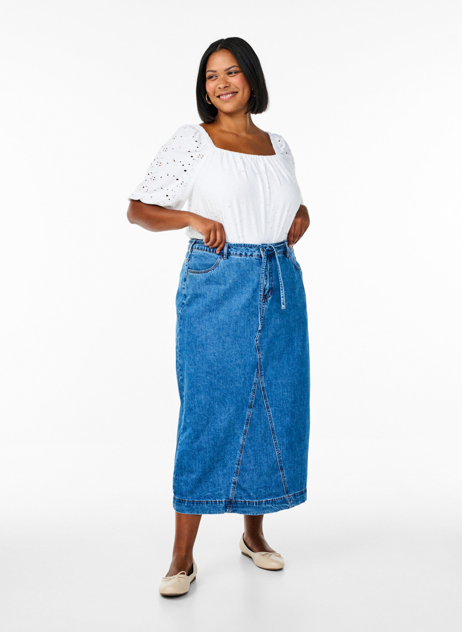 Jupe maxi en denim avec ceinture &agrave; nouer, Blue Denim, Model
