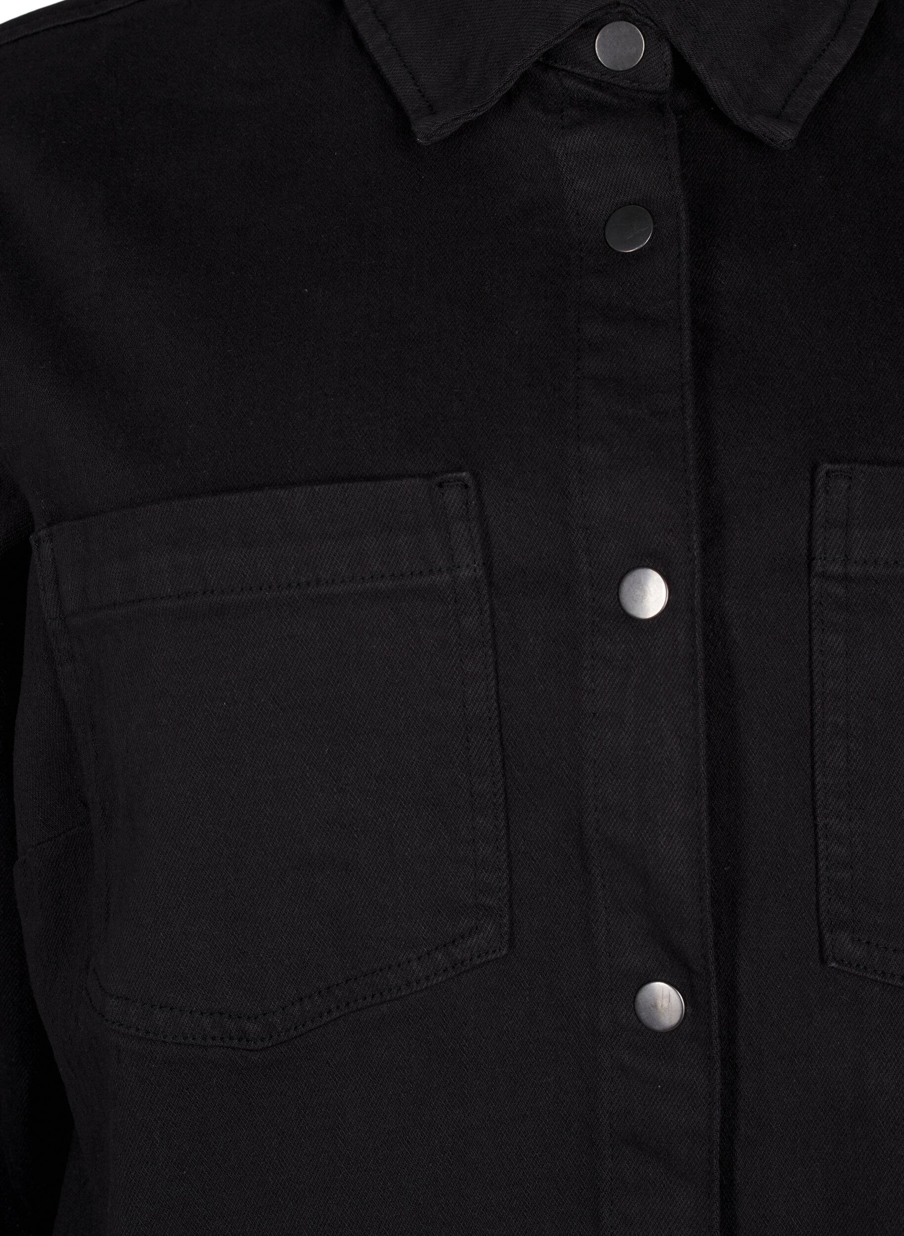 Zizzi Chemise en denim &agrave; boutons et poches poitrine, Black, Packshot image number 2