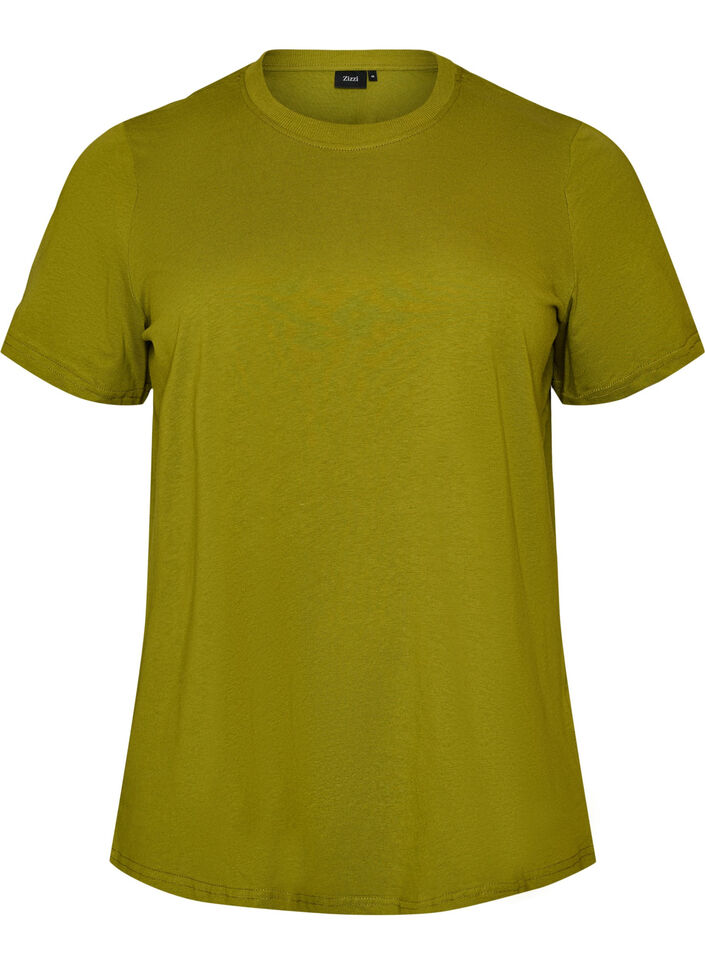 T-shirt basique en coton &agrave; col rond, Vert, Packshot image number 0