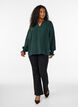 Blouse avec poignets smock&eacute;s et col en V, Vert fonc&eacute;, Model image number 1