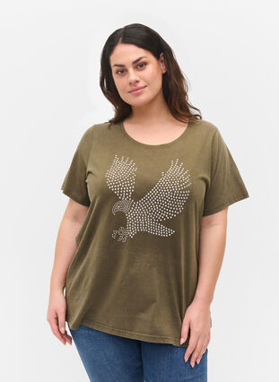 T-shirt en coton délavé à l'acide et aux pierres, Ivy Green Wash, Model image number 0
