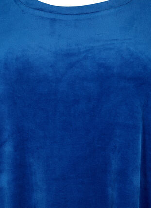 Robe en velours à manches courtes avec encolure ronde.	, Monaco Blue, Packshot image number 2