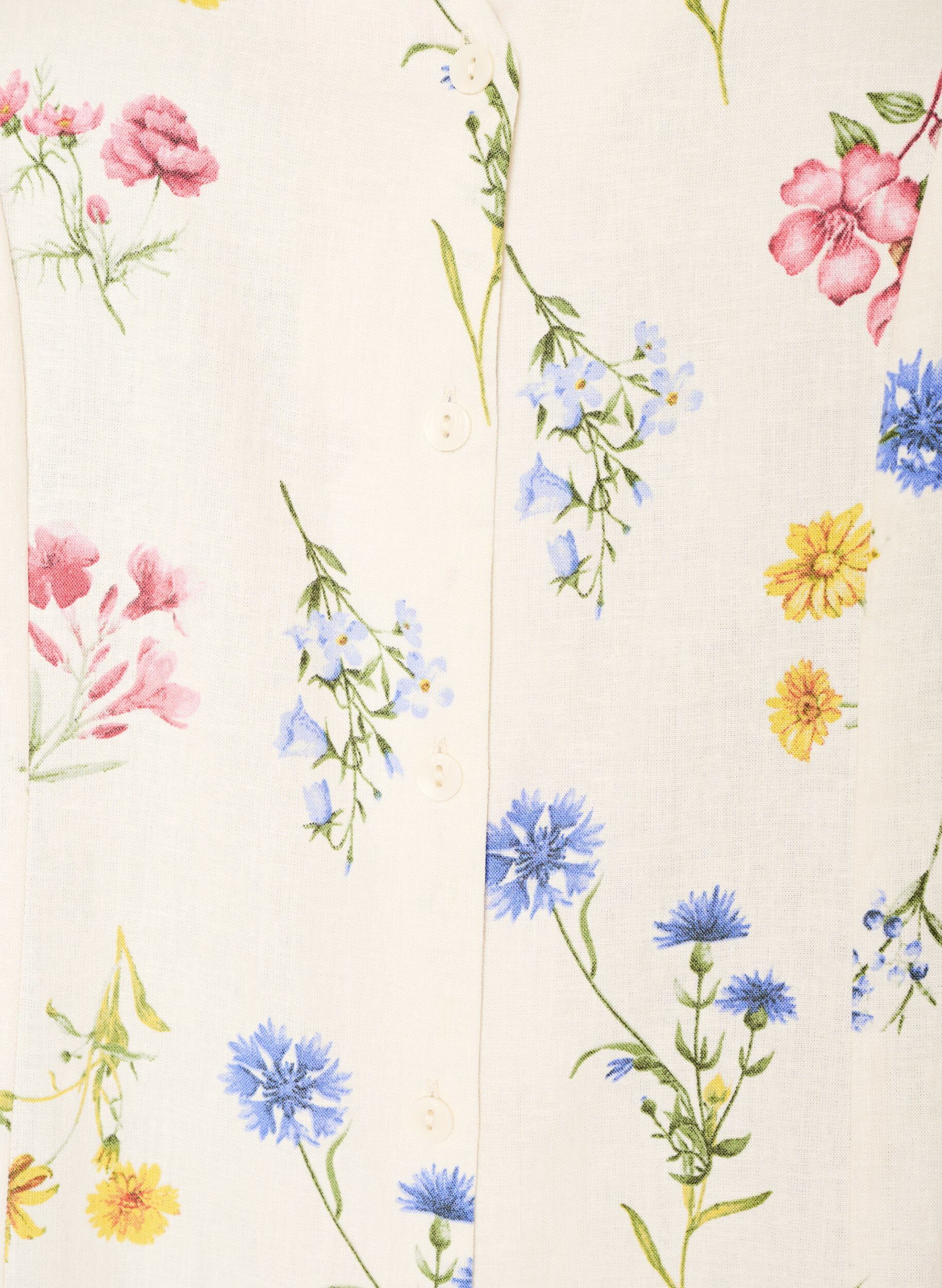 ZizziRobe midi en lin et viscose avec manches &agrave; volants, Beige, Packshot image number 2