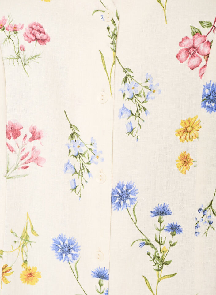 Robe midi en lin et viscose avec manches &agrave; volants, Beige, Packshot image number 2