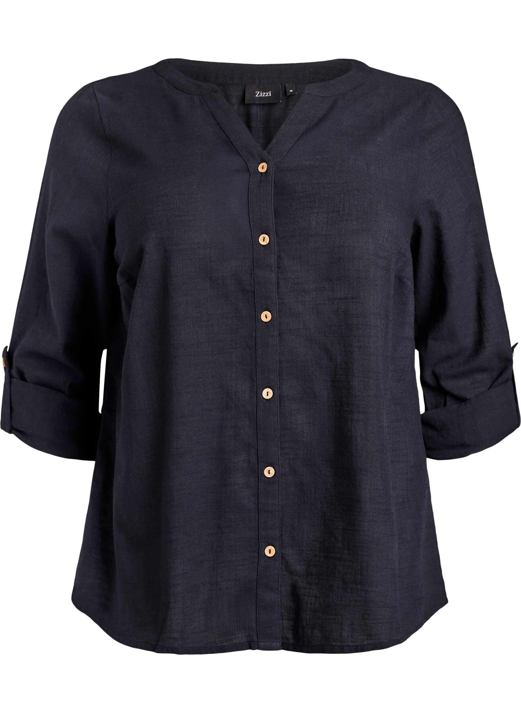 ZizziChemisier en coton avec col en V, Noir, Packshot image number 0