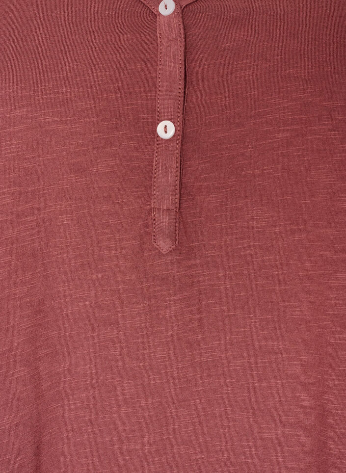T-shirt &agrave; manches longues avec col V et boutons, Marron, Packshot image number 2