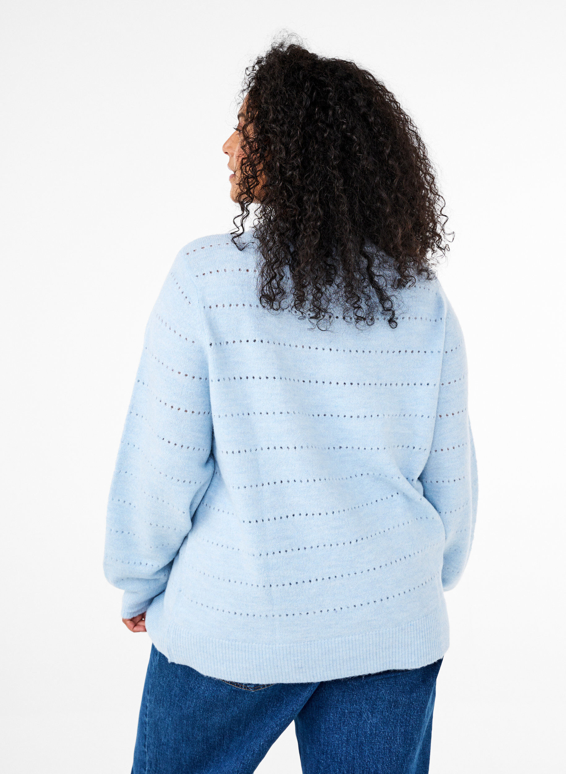 Zizzi Chemisier en maille avec col rond et motif en dentelle, Cashmere Blue Mel., Model image number 1