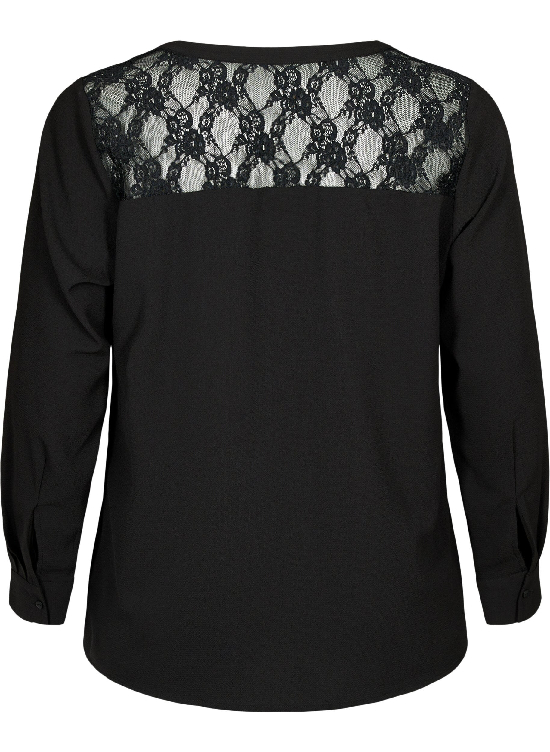 Zizzi Blouse &agrave; manches longues avec d&eacute;tails en dentelle, Black, Packshot image number 1