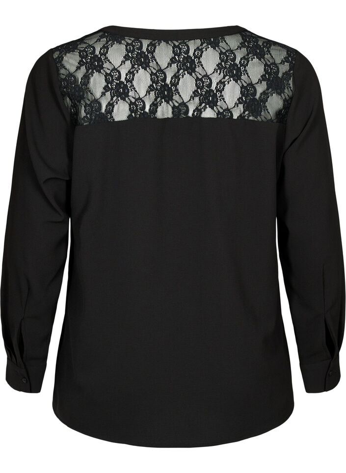 Blouse &agrave; manches longues avec d&eacute;tails en dentelle, Black, Packshot image number 1