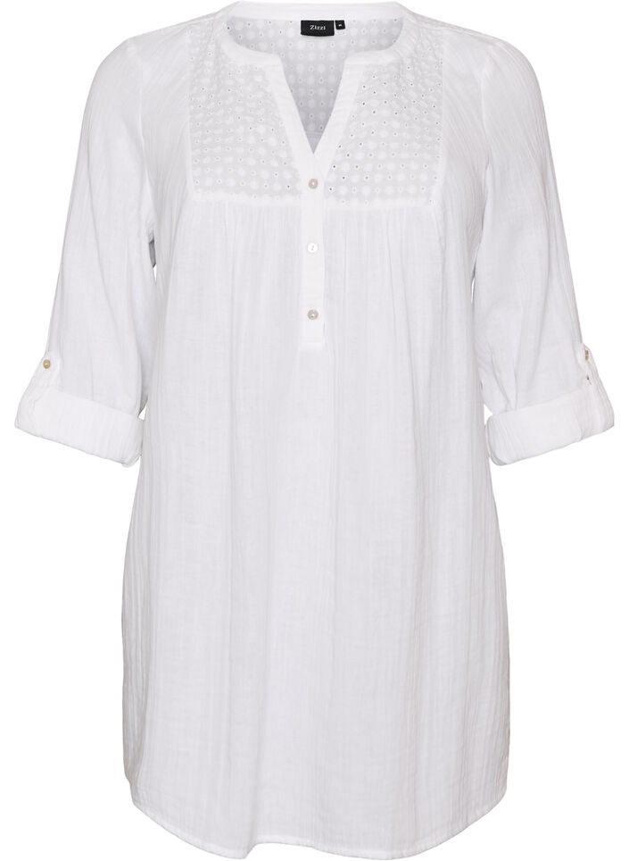 Tunique en mousseline de coton avec broderie anglaise, Blanc, Packshot image number 0