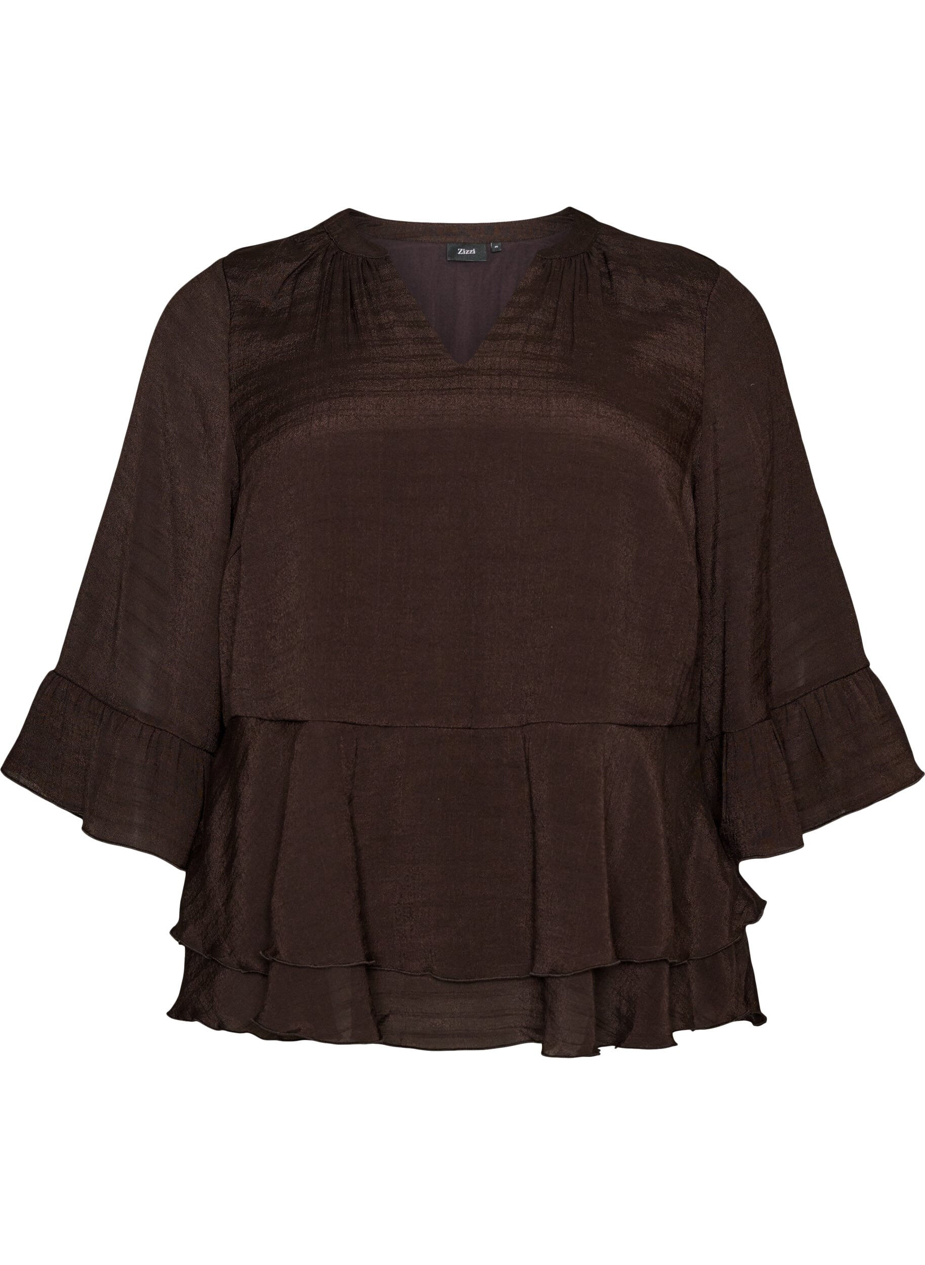 ZizziBlouse &agrave; manches 3/4 et volants, Marron, Packshot image number 0