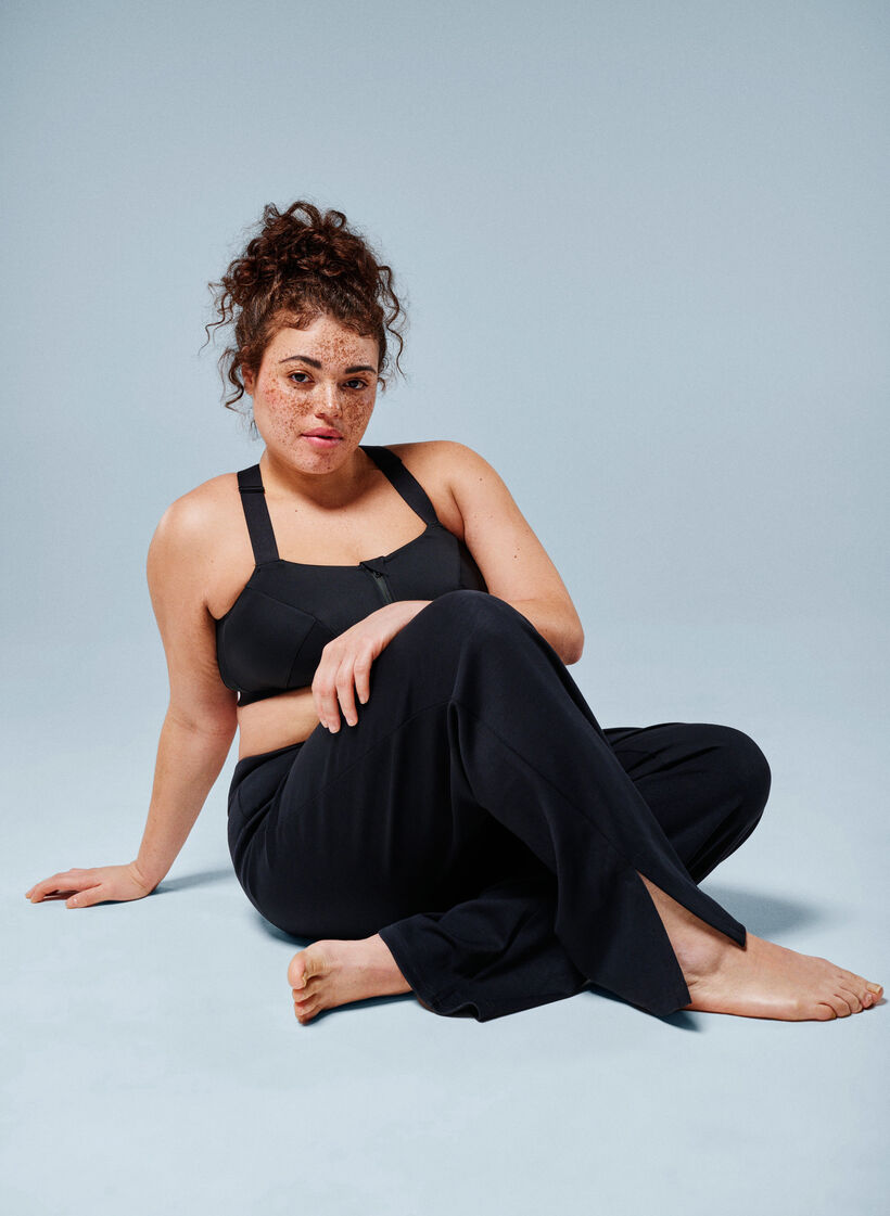 Pantalon flare en jersey &agrave; taille haute et fentes, Noir, Image image number 0