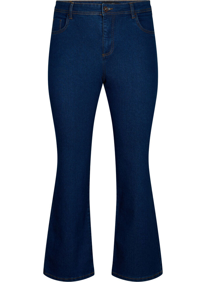 Jean taille haute avec coupe bootcut, Bleu, Packshot image number 0