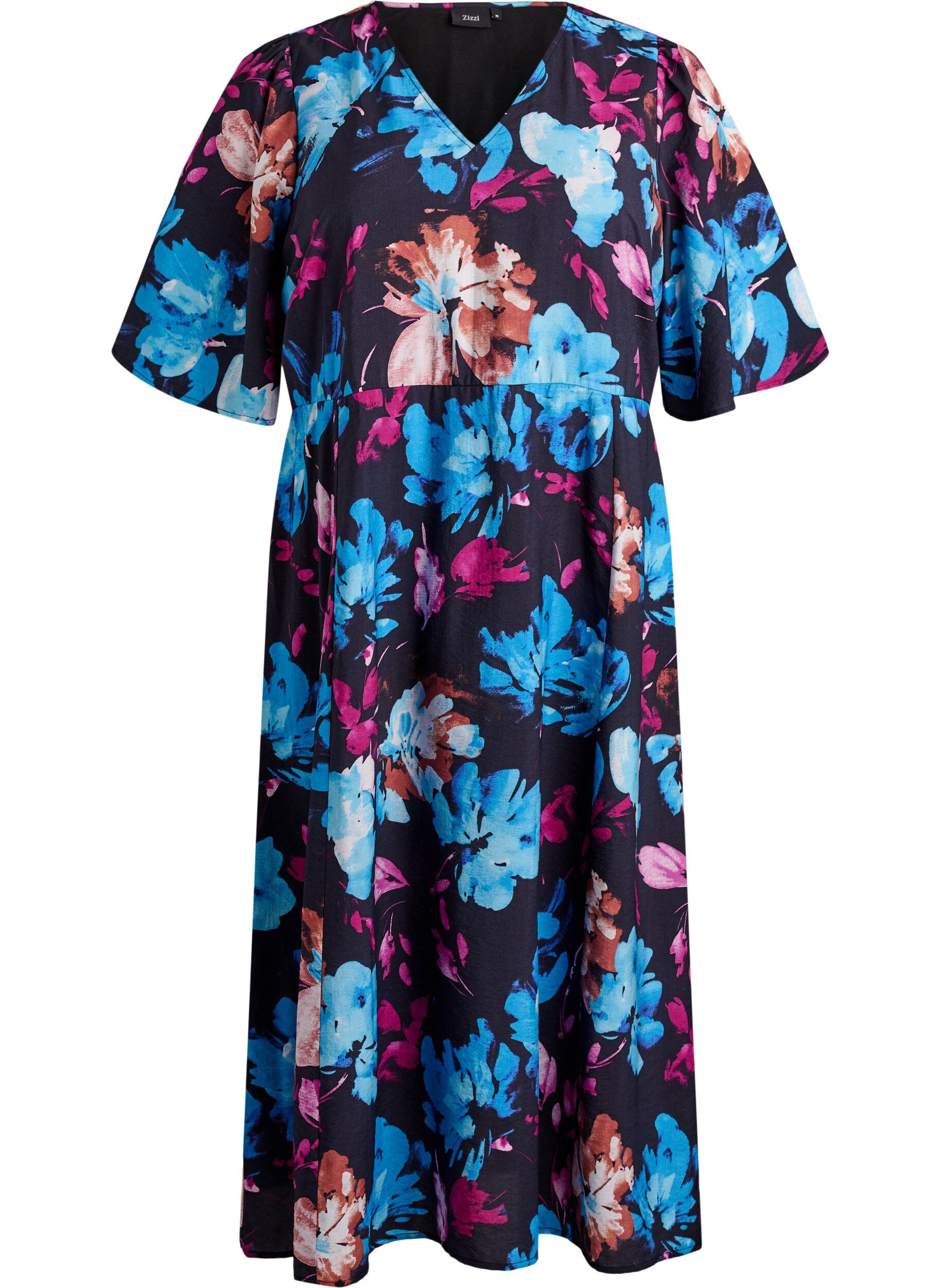 Zizzi Robe midi &agrave; imprim&eacute; floral et taille empire, Noir, Packshot image number 0