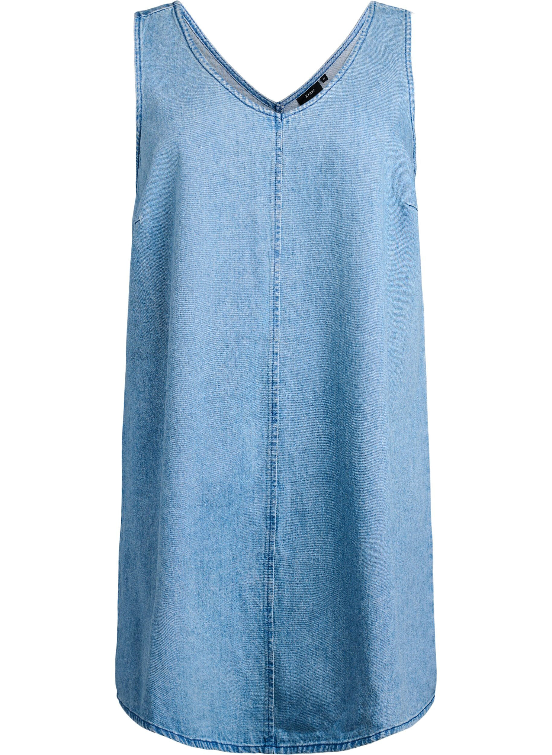 Zizzi Robe salopette en denim avec d&eacute;collet&eacute; en V, Bleu Clair, Packshot image number 0