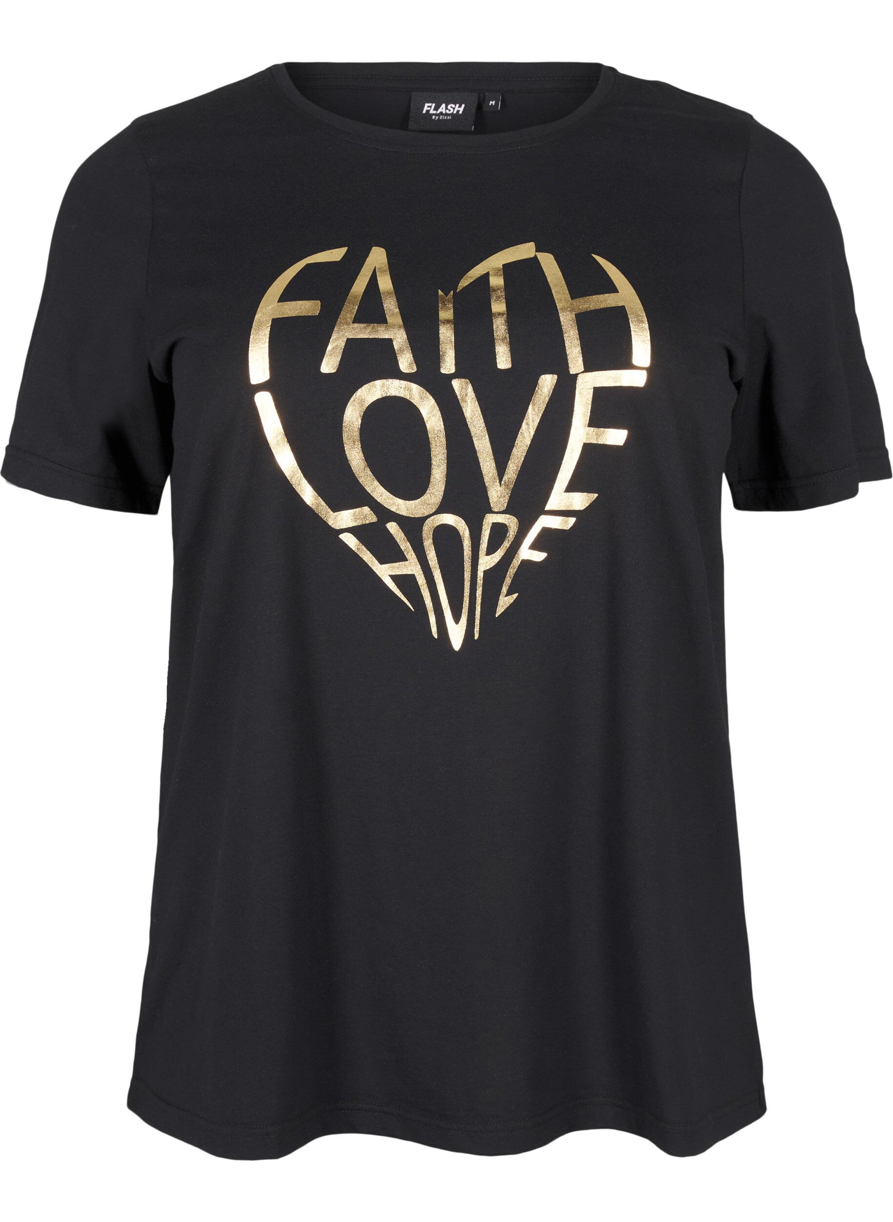 Zizzi FLASH &ndash; T-shirt imprim&eacute;, Black Gold Faith, Packshot image number 0