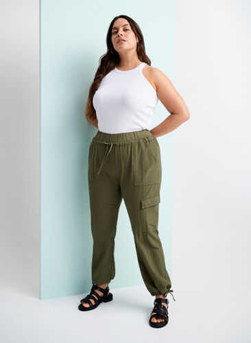 Pantalon ample en coton, Ivy Green, Image image number 0