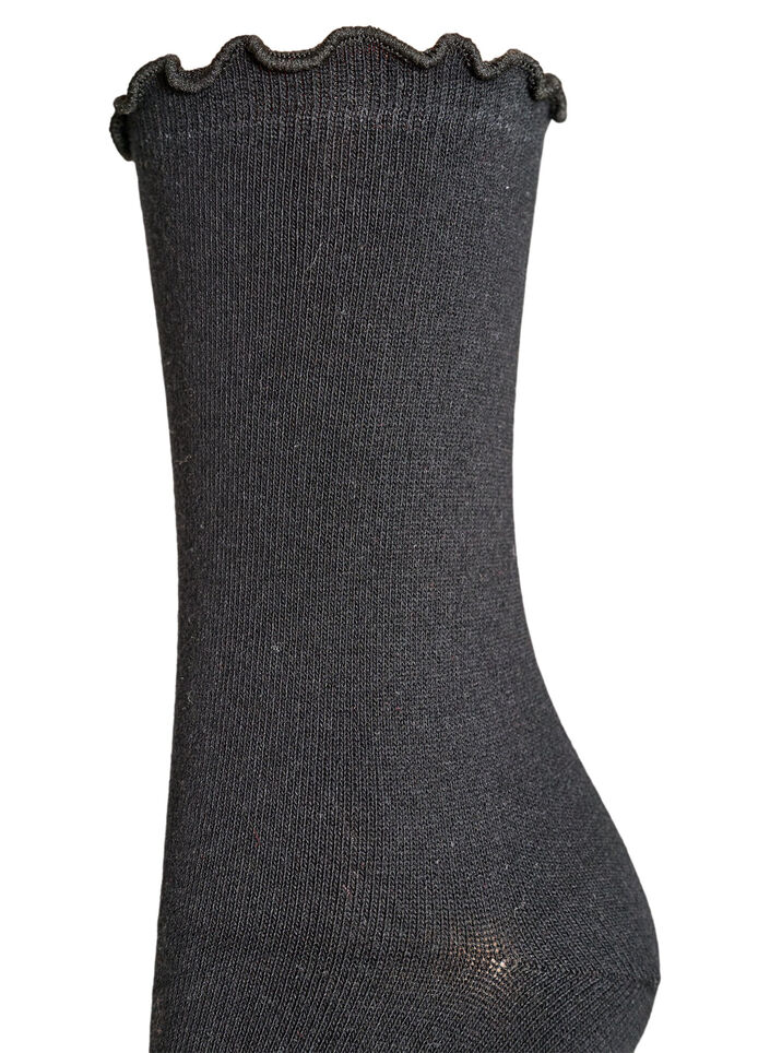 Chaussettes en coton avec bord ondul&eacute;, Noir, Packshot image number 2