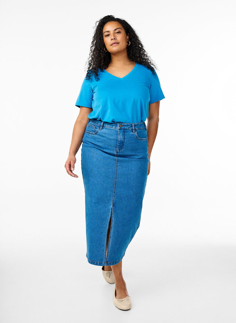 FLASH - T-shirt col V, Bleu, Model image number 1