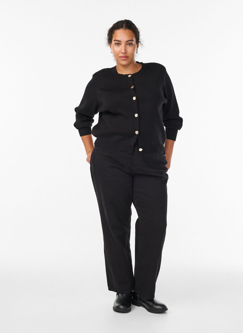 Cardigan avec boutons dorés décoratifs, Noir, Model image number 1
