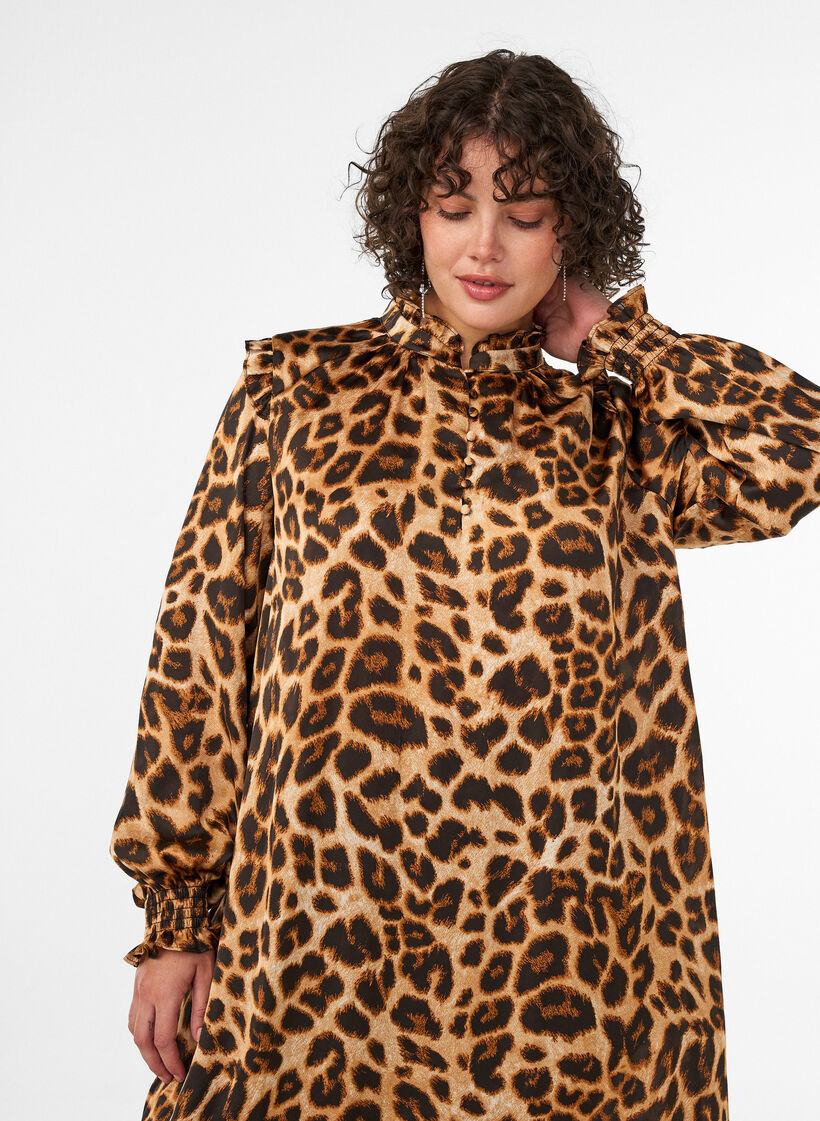 Robe &agrave; imprim&eacute; l&eacute;opard avec volants, Marron, Model image number 2