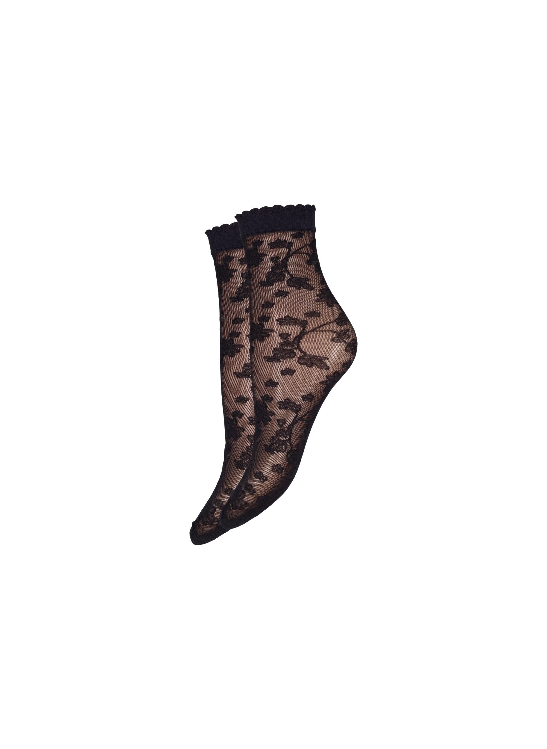Zizzi 2-pack socquettes avec dentelle, Black Flower, Packshot image number 0