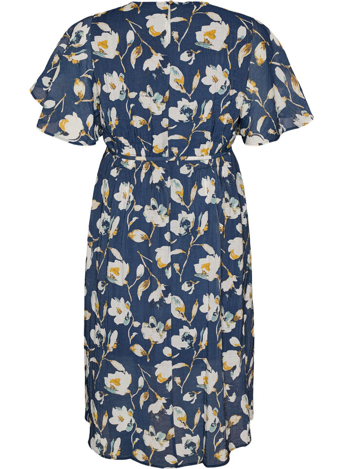 Robe longue avec manches papillon et taille &agrave; nouer, Bleu, Packshot image number 1