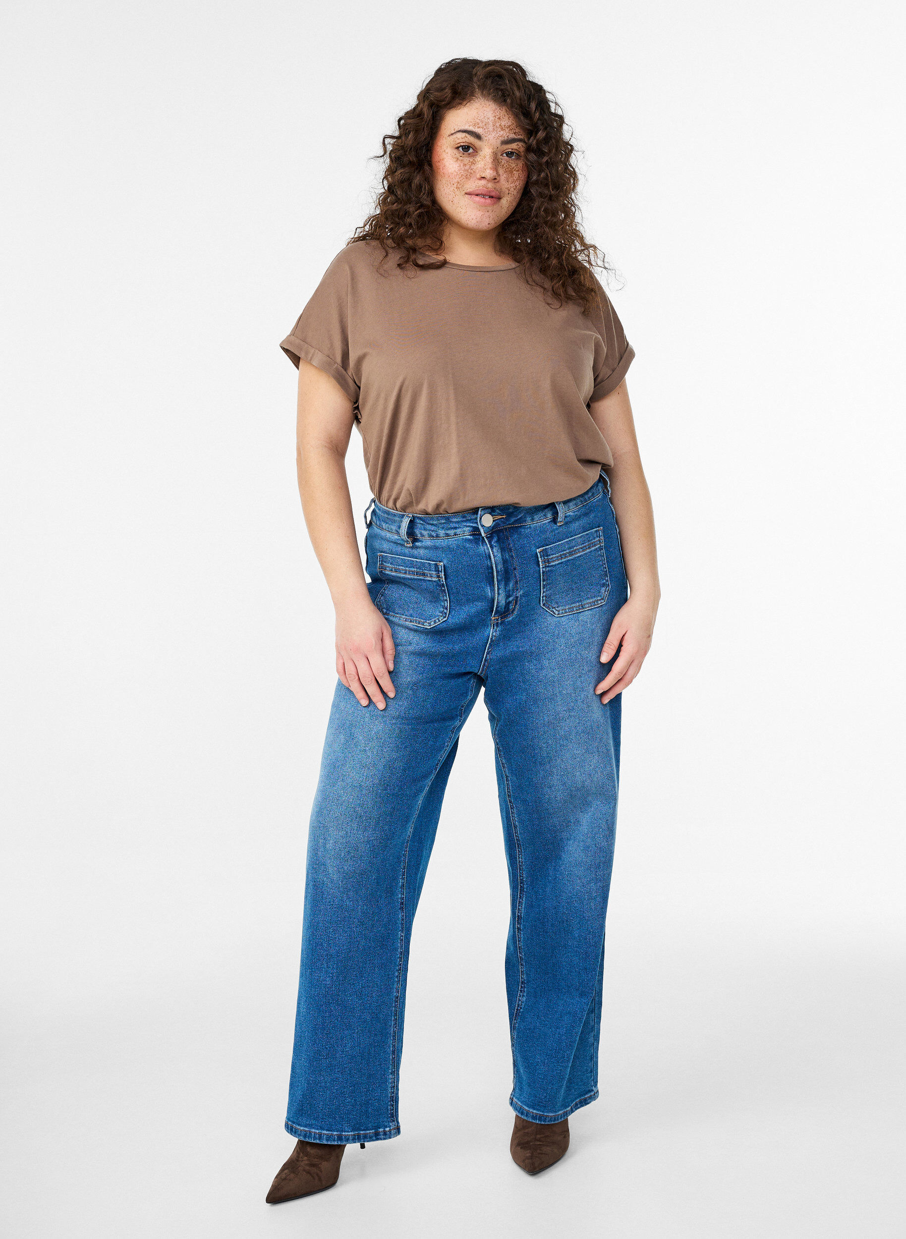 ZizziT-shirt &agrave; manches courtes en coton m&eacute;lang&eacute;, Marron, Model image number 1