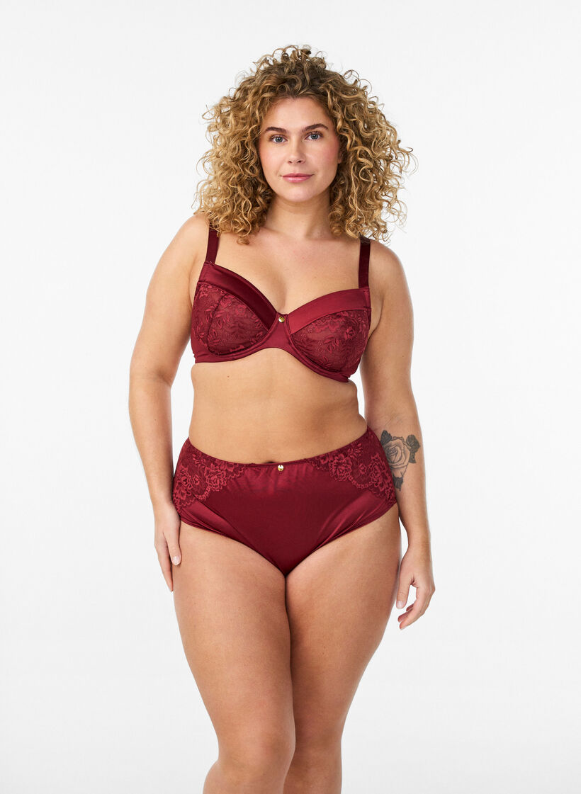Soutien-gorge embo&icirc;tant en microfibre brillante, Bordeaux fonc&eacute;, Model image number 1