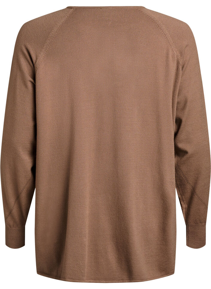Blouse en maille &agrave; col rond et motif tricot&eacute;, Marron, Packshot image number 1