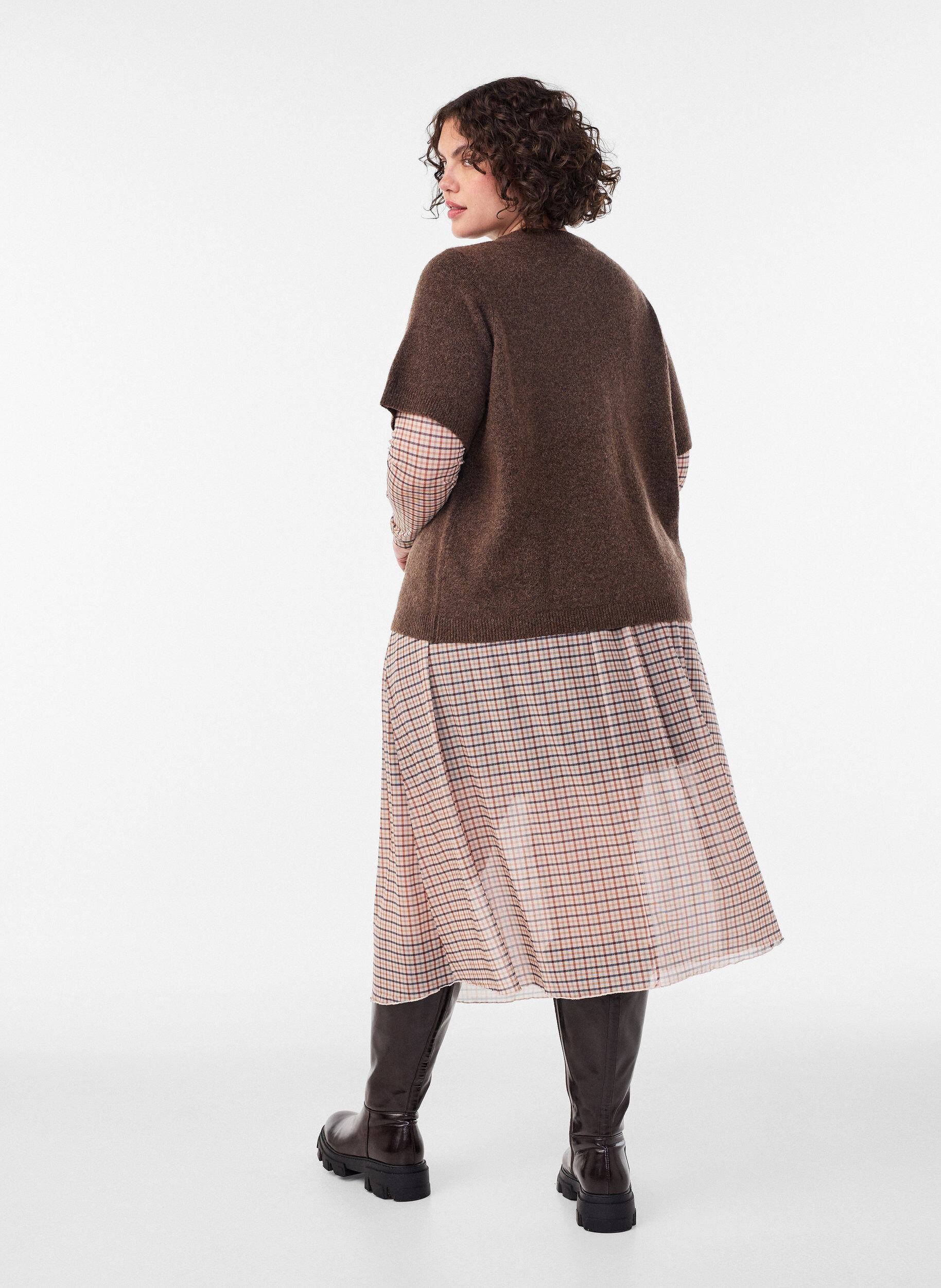 ZizziJupe midi en maille &agrave; carreaux, Beige, Model image number 1