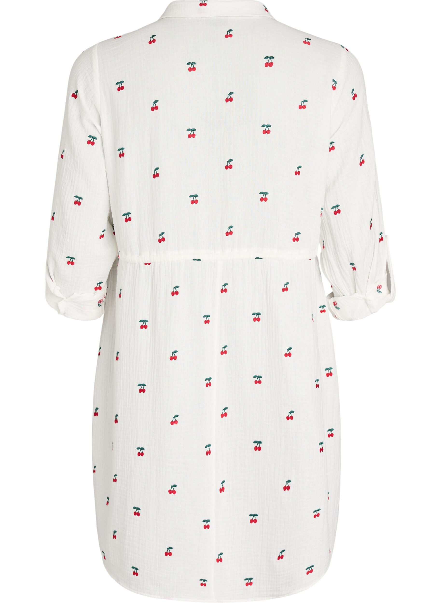 Zizzi Robe chemise en mousseline de coton avec motifs brod&eacute;s, Vanille, Packshot image number 1