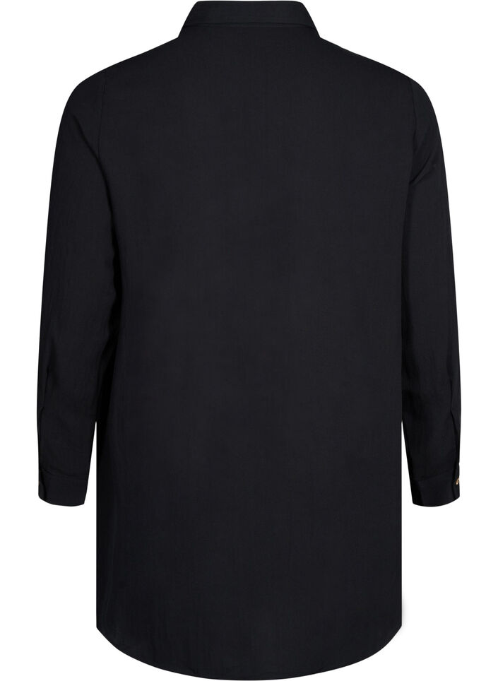 Chemise longue en viscose unie, Black, Packshot image number 1