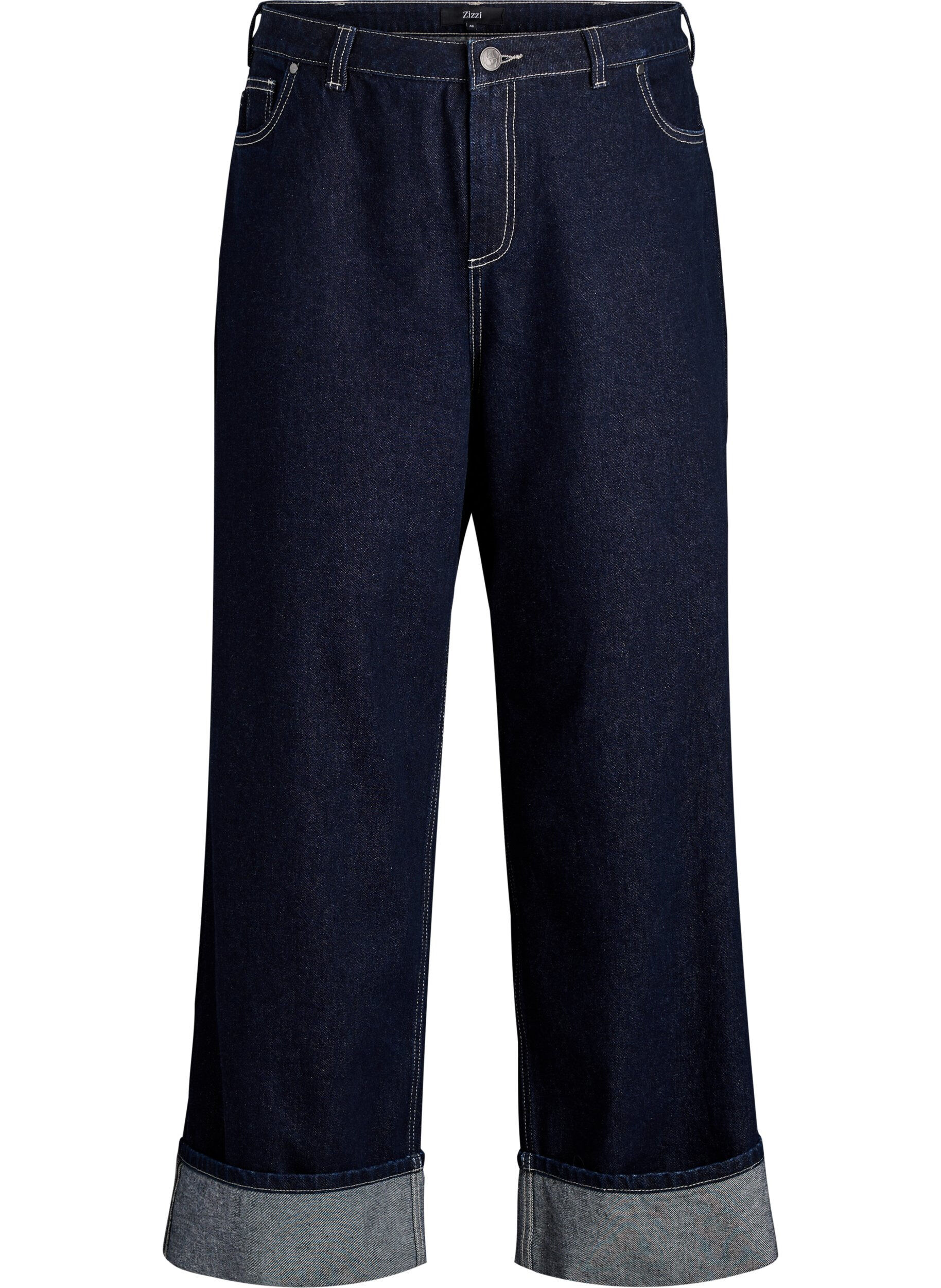 ZizziJean coupe large avec de larges revers et surpiq&ucirc;res contrastantes, Bleu, Packshot image number 0