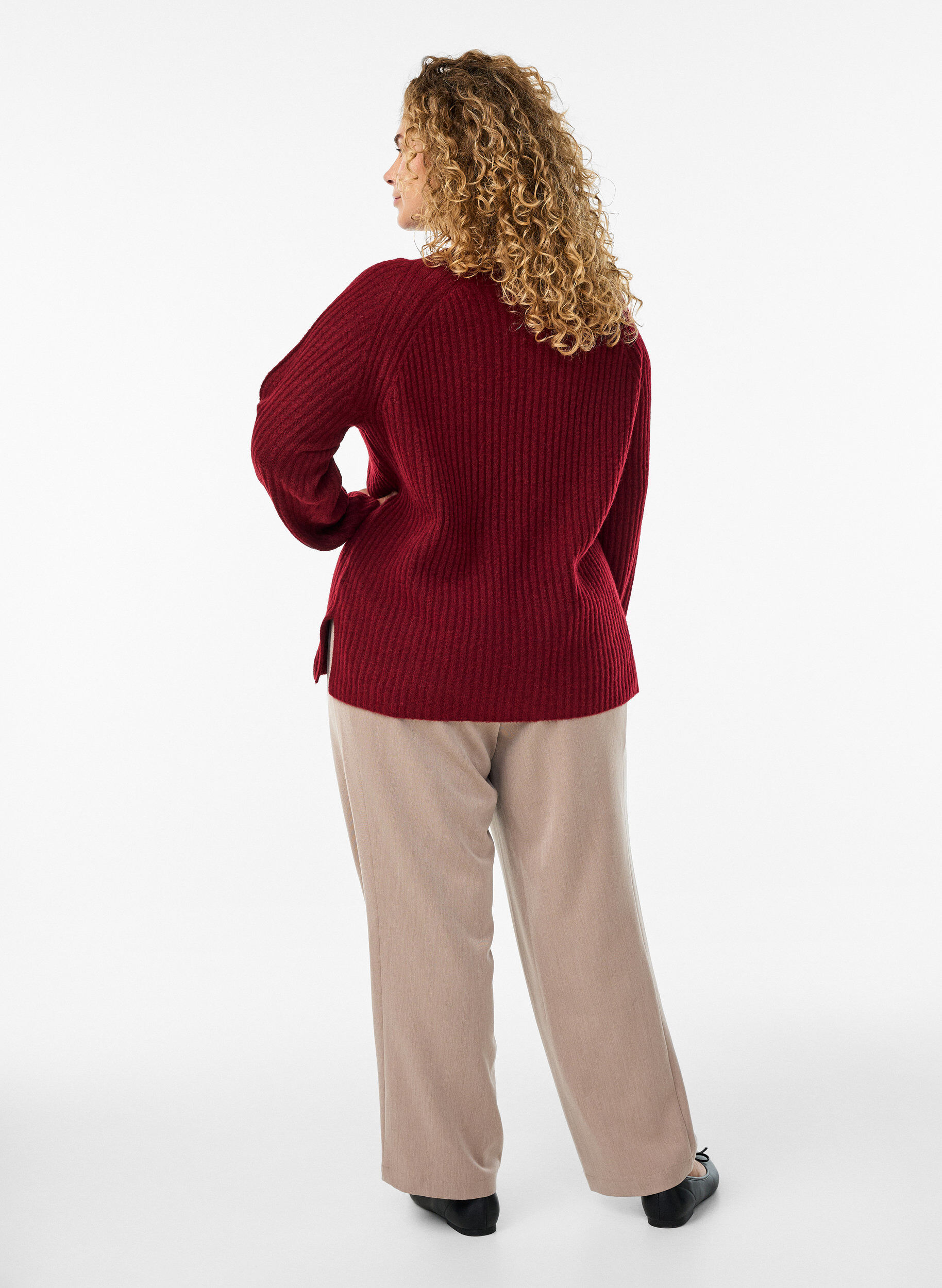 Zizzi Pantalon tailleur taille haute &agrave; coupe droite, Marron, Model image number 1