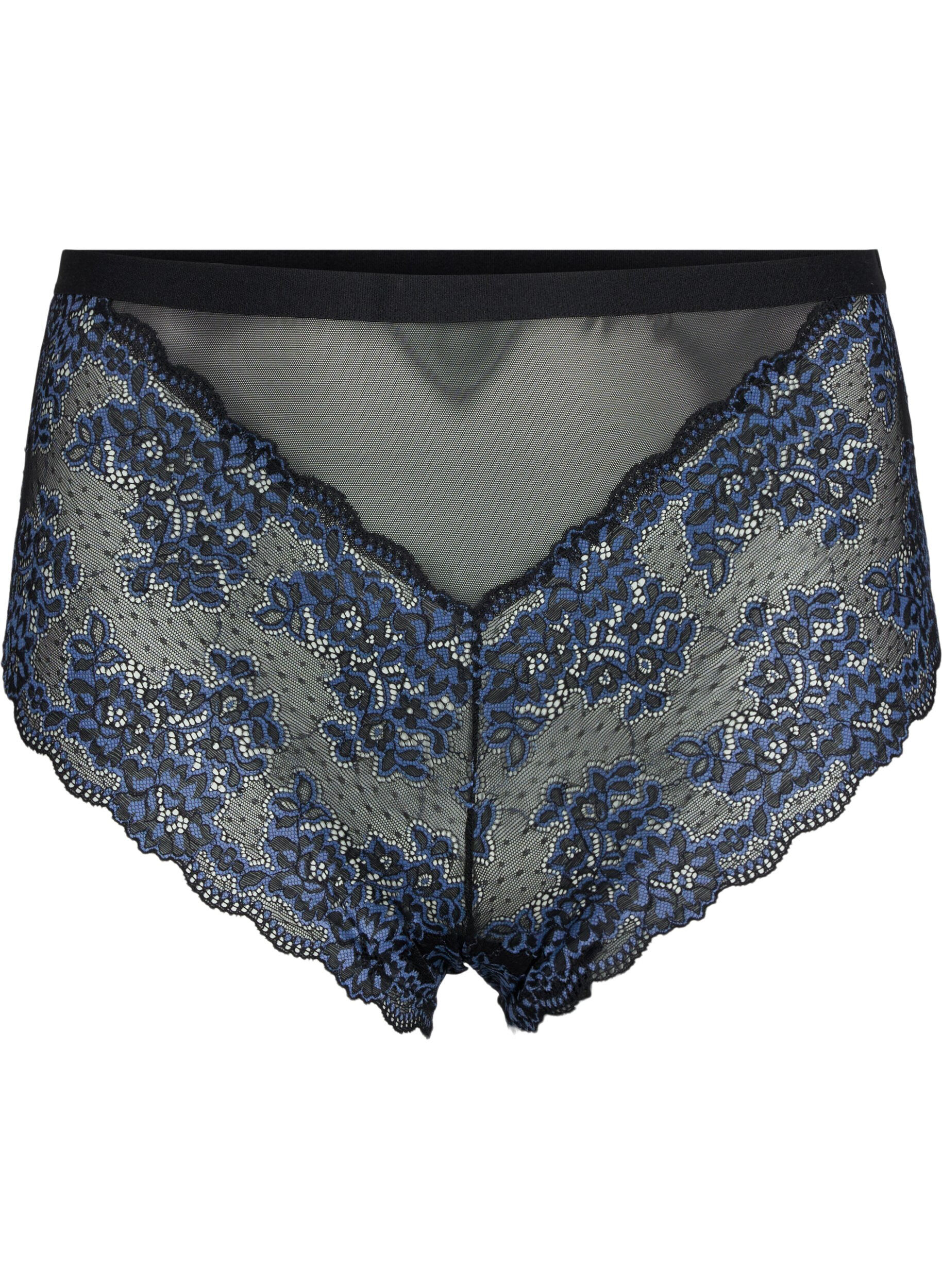 Zizzi Culotte en dentelle &agrave; taille haute, Black w. blue lace, Packshot image number 0