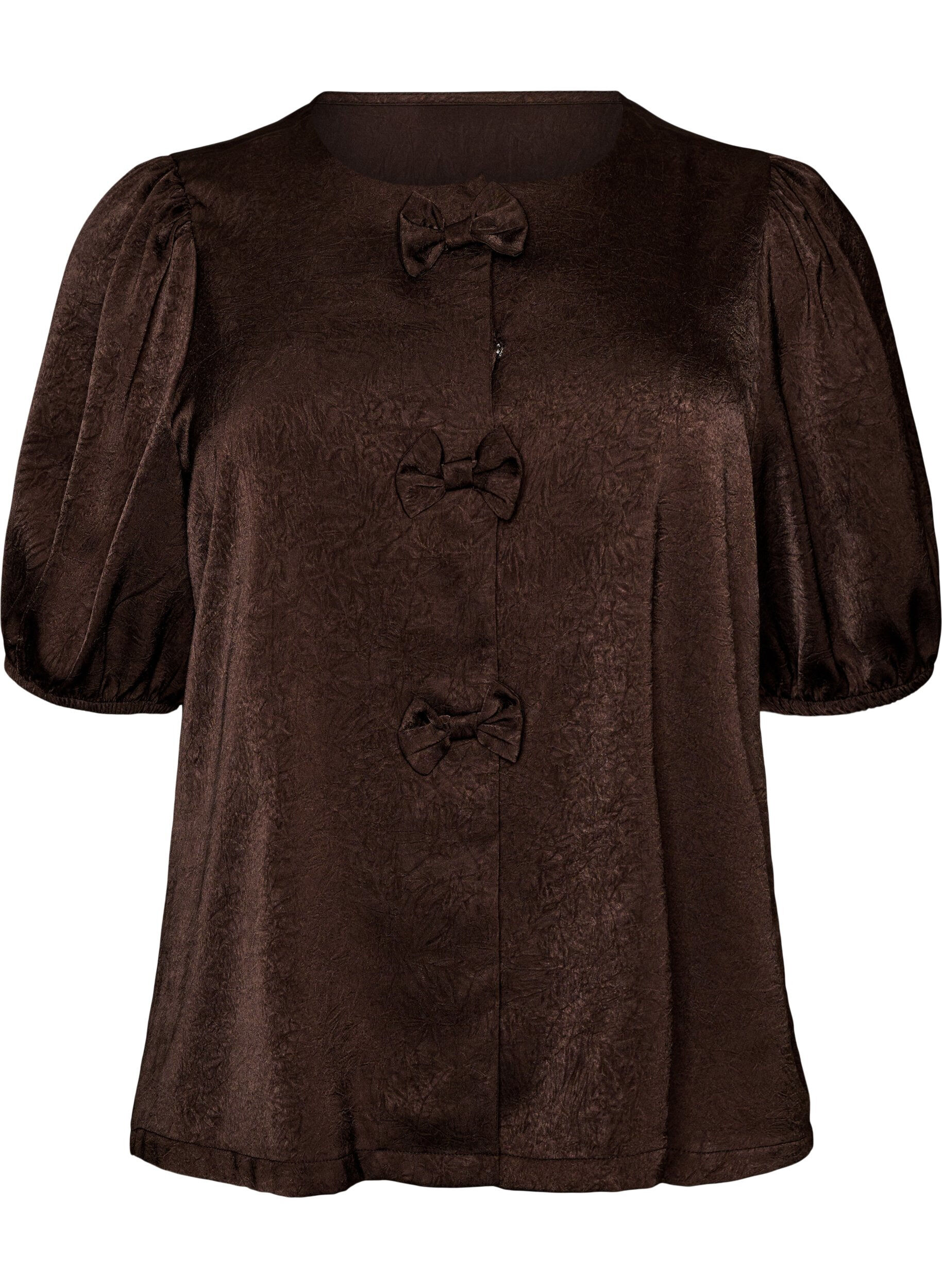 Blouse en satin avec n&oelig;uds et manches au coude