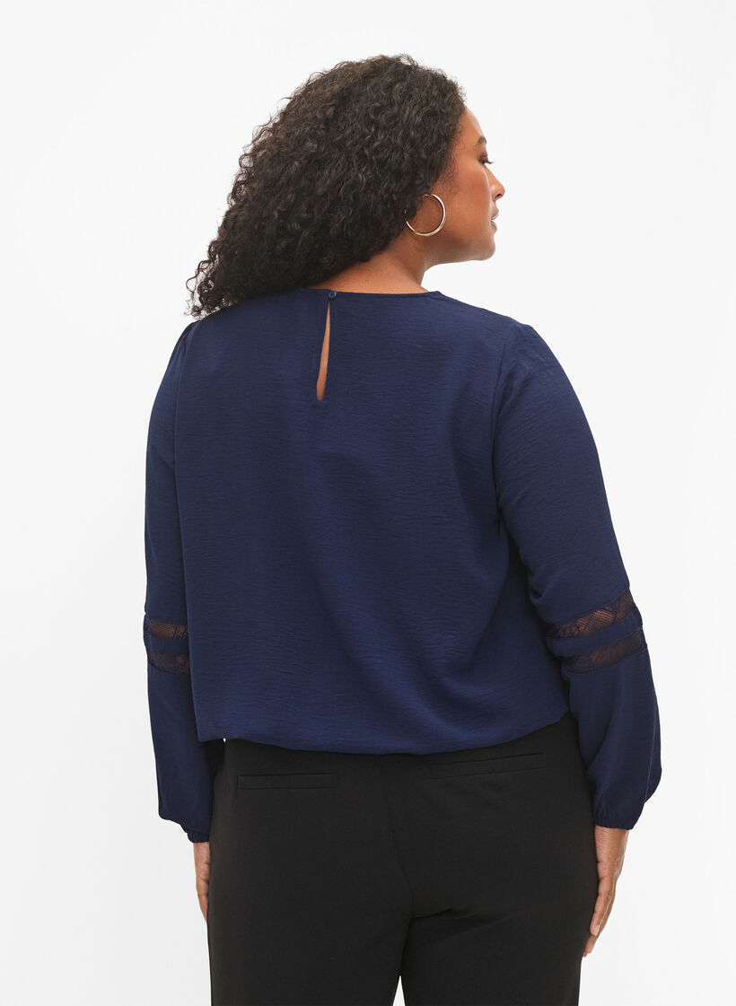 Blouse à manches longues avec de la dentelle, Navy Blazer, Model image number 1