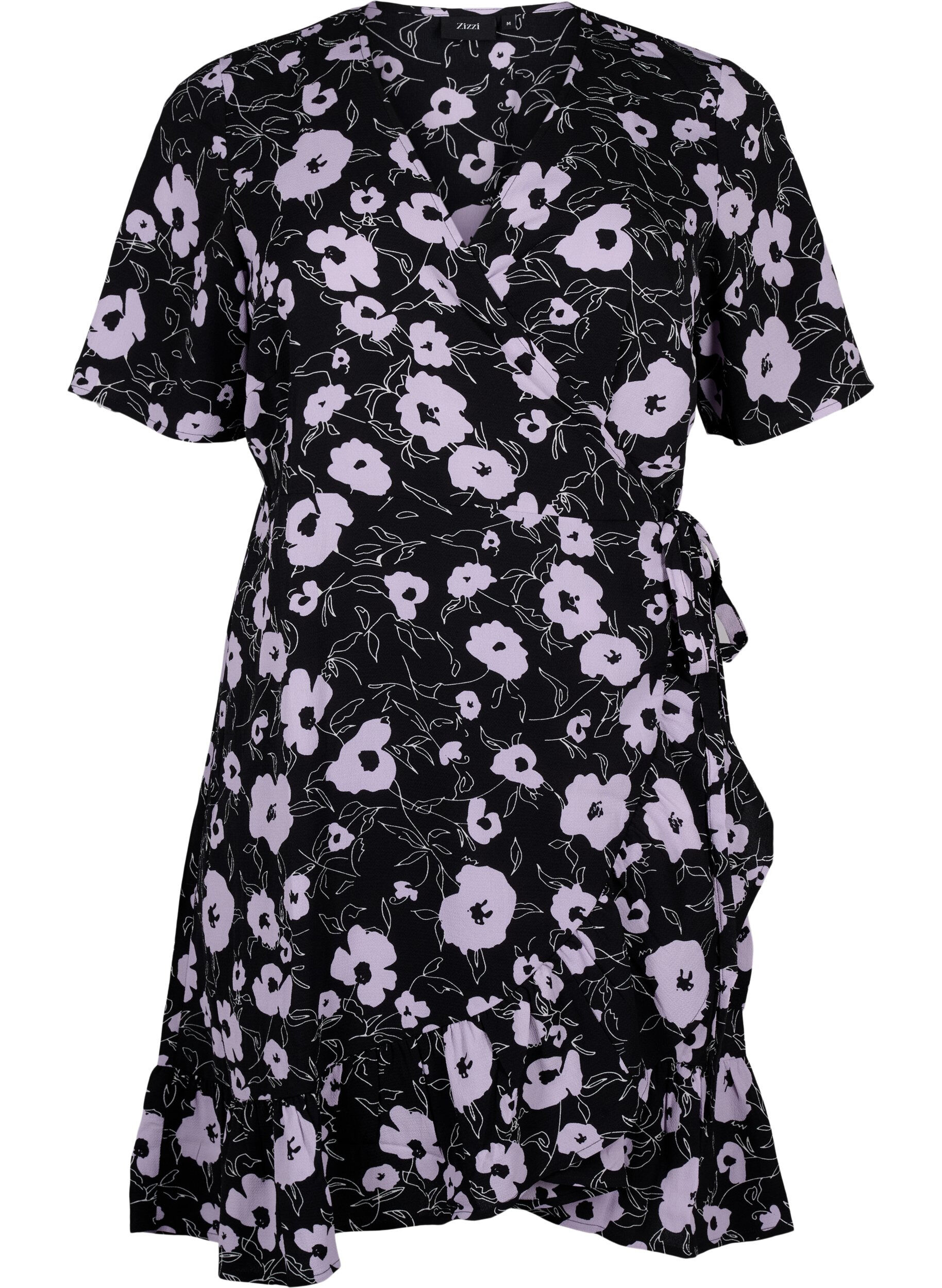 Zizzi Robes envelopp&eacute;es florales &agrave; manches courtes, Noir, Packshot image number 0