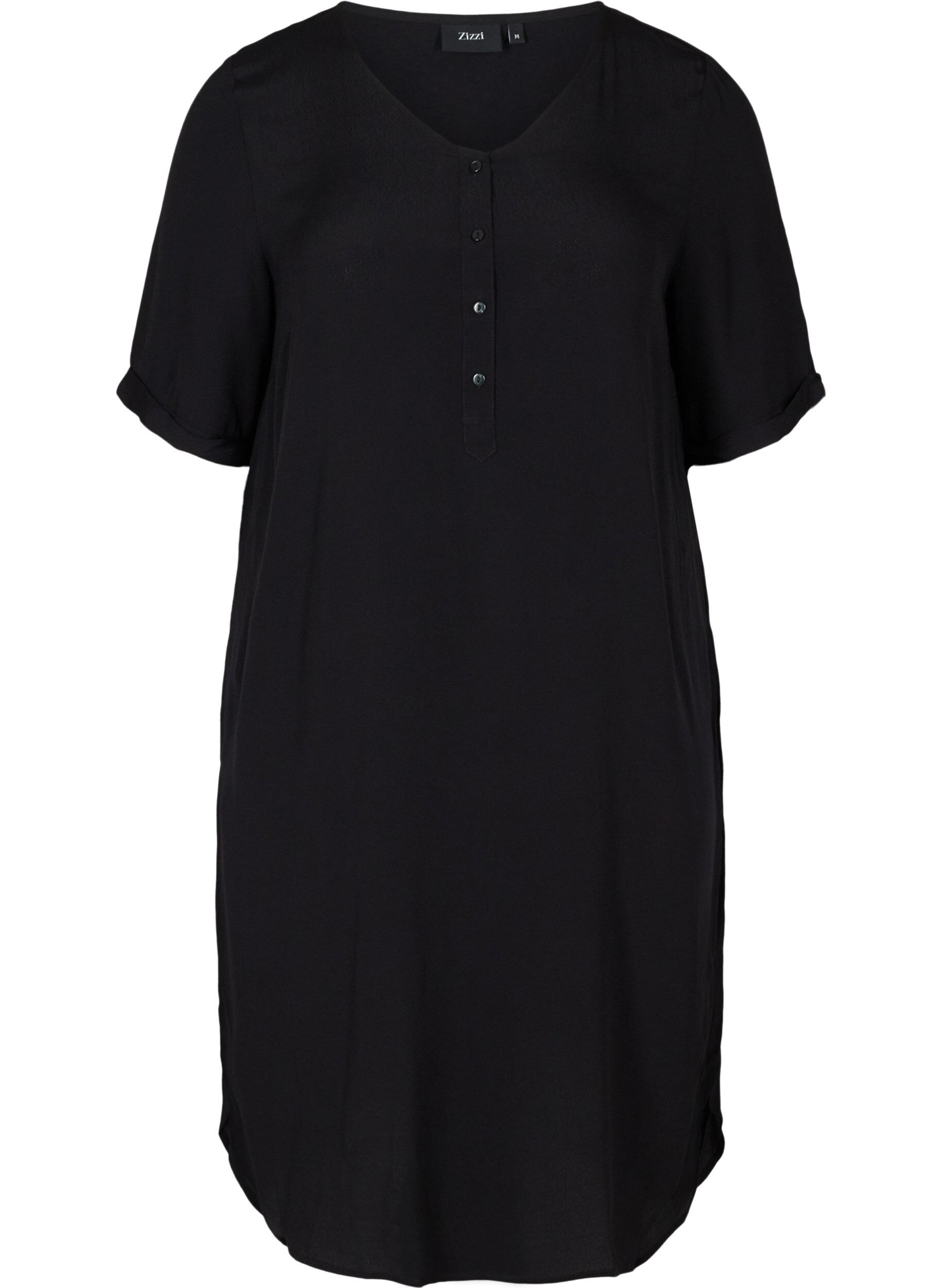 Zizzi Robe en viscose &agrave; manches courtes avec boutons, Black, Packshot image number 0