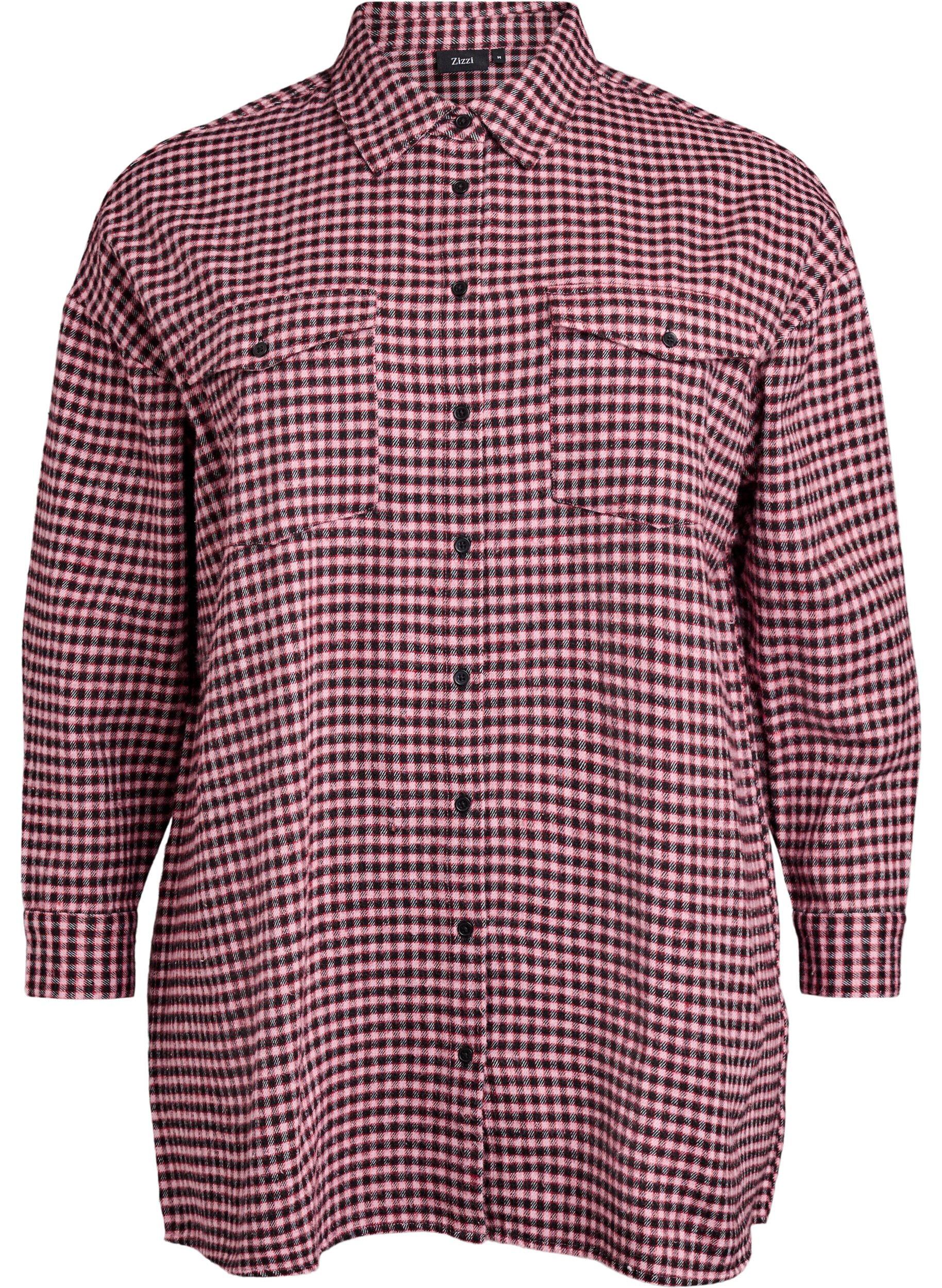 Chemise longue &agrave; carreaux avec poches poitrine